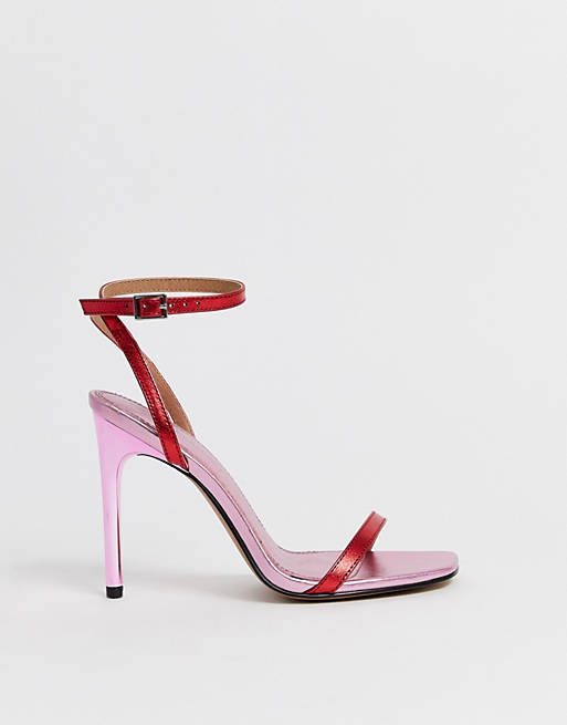 beviser Selskab pave ASOS DESIGN Wide Fit Nova barely there heeled sandals in red and pink | ASOS