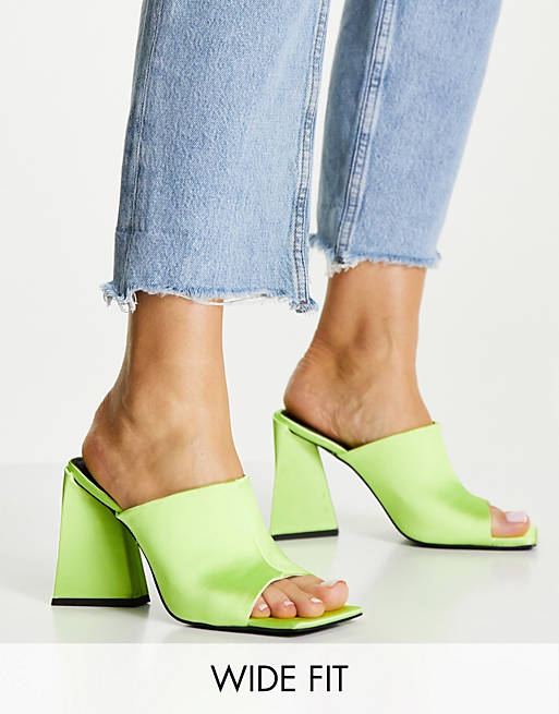 ASOS DESIGN Wide Fit Nyla heeled mules in lime