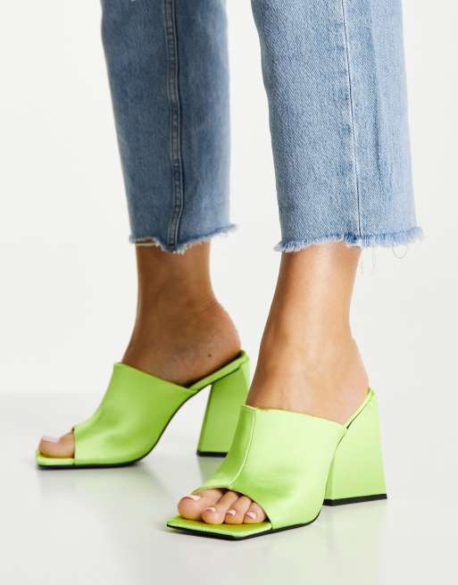 Lime chunky block outlet heel mule