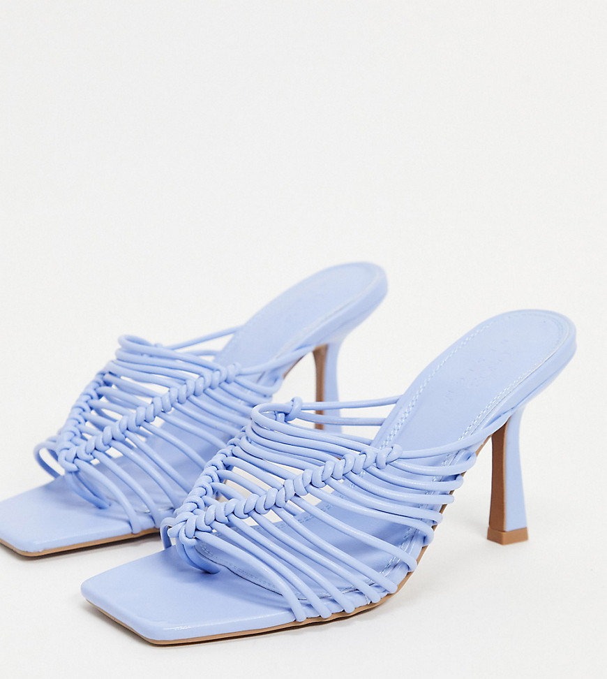 ASOS DESIGN Wide Fit Nyle caged high heeled mules in blue-Blues