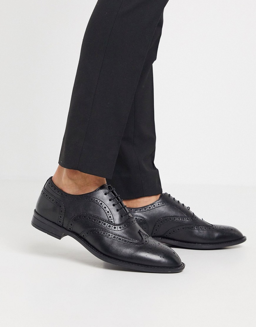 ASOS DESIGN Wide Fit oxford brogue shoes in black leather