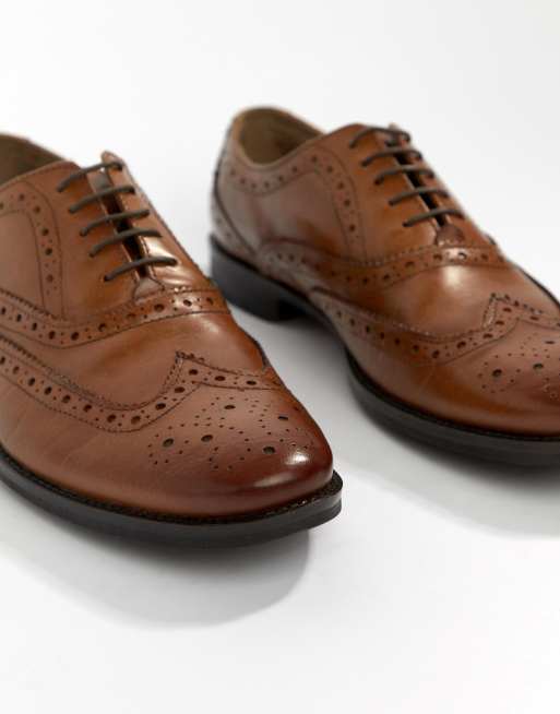 ASOS DESIGN Wide Fit oxford brogue shoes in tan leather