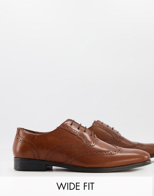 ASOS DESIGN Wide Fit oxford brogue shoes in tan leather