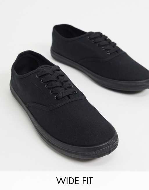 ASOS DESIGN - Wide Fit - oxford-lærredssko i sort kanvas
