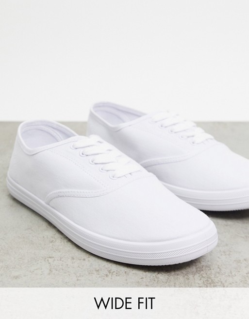 ASOS DESIGN Wide Fit oxford plimsolls in white canvas