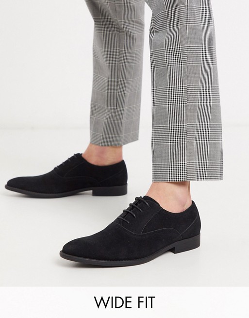 ASOS DESIGN Wide Fit oxford shoes in black faux suede