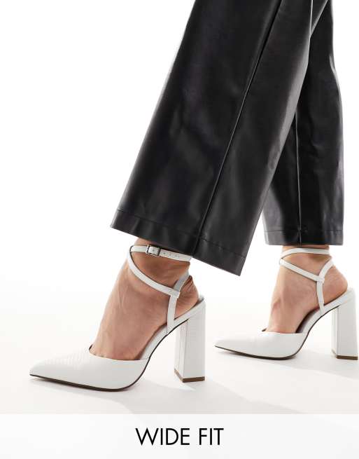 ASOS DESIGN Wide Fit Paige high block heels in white lizard