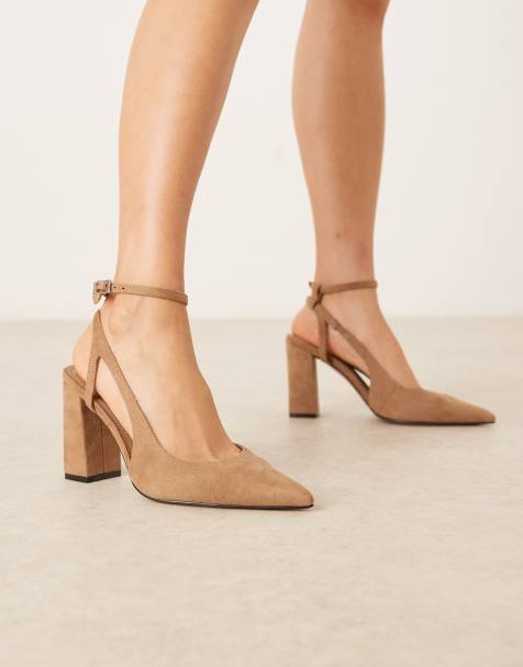 ASOS DESIGN Wide Fit Paisley high block heel shoes in camel suedette - view 1
