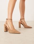 [Asos Design Wide Fit] ASOS DESIGN Wide Fit Paisley high block heel shoes in camel suedette-Red 3 CAMEL SUEDETTE