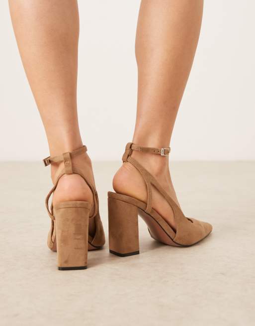 ASOS DESIGN Wide Fit Paisley high block heel shoes in camel suedette