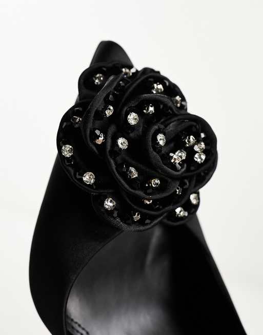 ASOS DESIGN Wide Fit Palace corsage slingback high shoes in black, 4 of 4