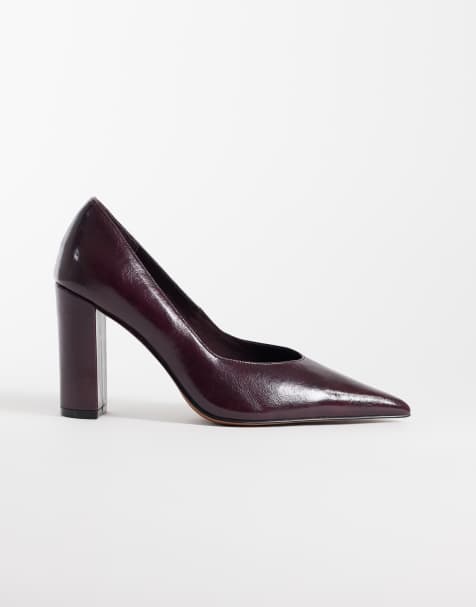 ASOS DESIGN Wide Fit Panda high block heel pumps in burgundy - view 1