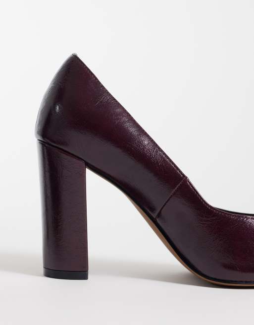 ASOS DESIGN Wide Fit Panda high block heel pumps in burgundy, 3 of 4