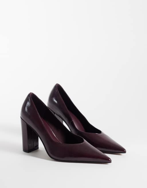 ASOS DESIGN Wide Fit Panda high block heel pumps in burgundy, 4 of 4