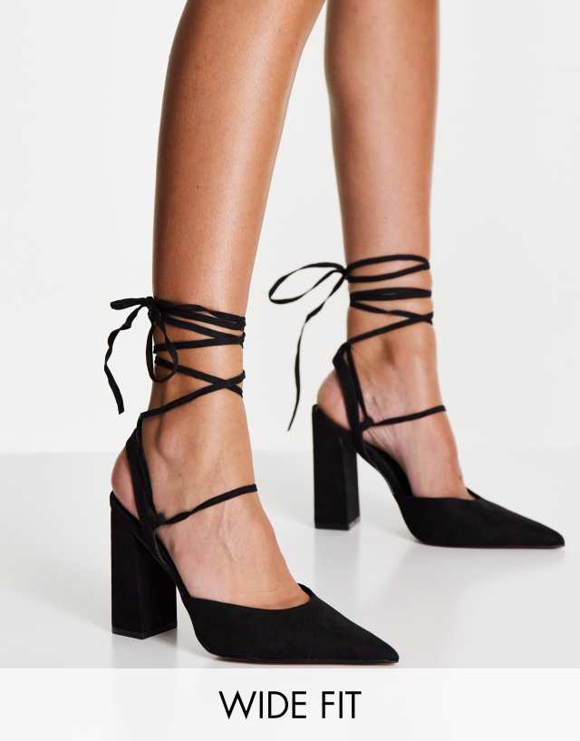 ASOS DESIGN Wide Fit Panda tie leg block heeled shoes in black