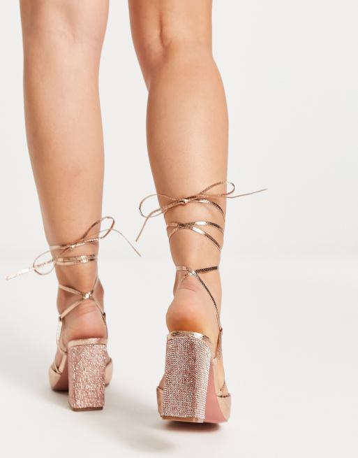 Gold tie best sale up block heels