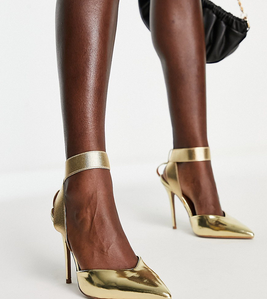 Asos Design Wide Fit Pantha Elastic High Heeled Shoes In Gold