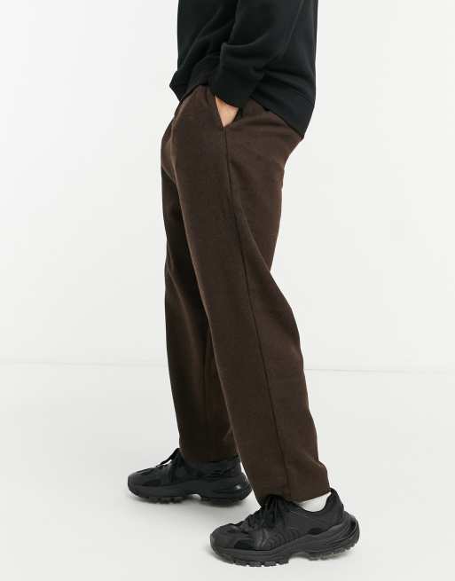 ASOS DESIGN wide fit pants with pleats in burgundy twill