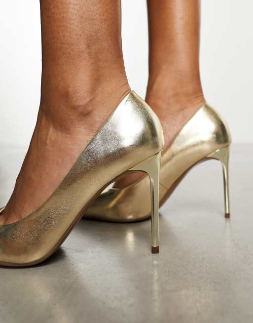 ASOS DESIGN Wide Fit Paphos pointed high heeled court shoes in gold ASOS