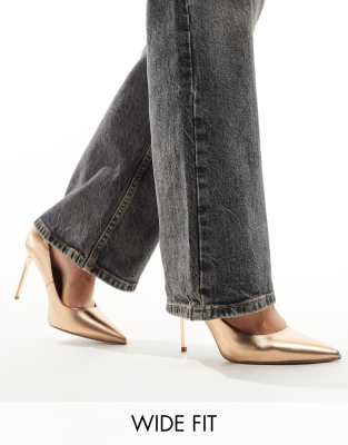 ASOS DESIGN - Wide Fit - Paphos - Spitze Pumps Roségold mit hohem Absatz-Goldfarben