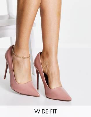 ASOS DESIGN Wide Fit Passion stiletto court shoes in beige