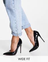 ASOS DESIGN Wide Fit Prize tie leg high heeled shoes in black | ASOS