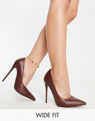 ASOS DESIGN Wide Fit Passion stiletto pumps in chocolate
