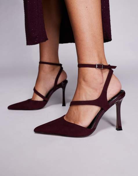 ASOS DESIGN Wide Fit Past high heeled shoes in burgundy suedette - view 1
