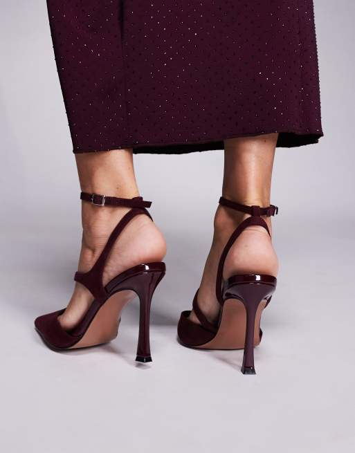 ASOS DESIGN Wide Fit Past high heeled shoes in burgundy suedette, 4 of 4