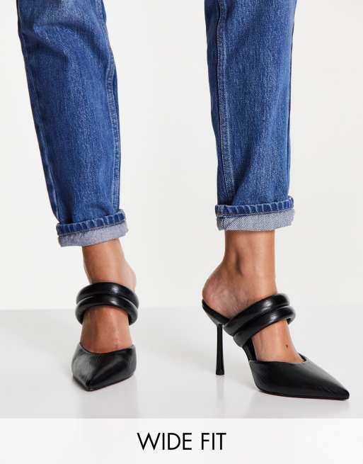 ASOS DESIGN Wide Fit - Paxton - Gewatteerde muiltjes met hak in zwart