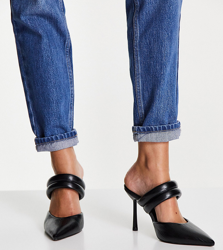 ASOS DESIGN Wide Fit Paxton padded heeled mules in black