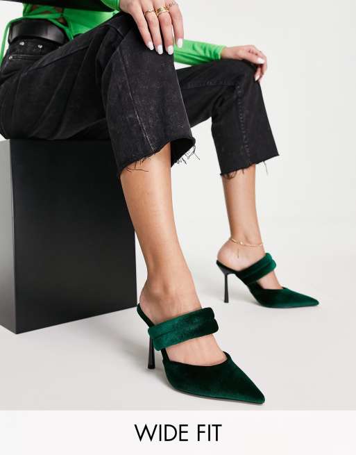ASOS DESIGN Wide Fit – Paxton – Zielone wyściełane mule na obcasie