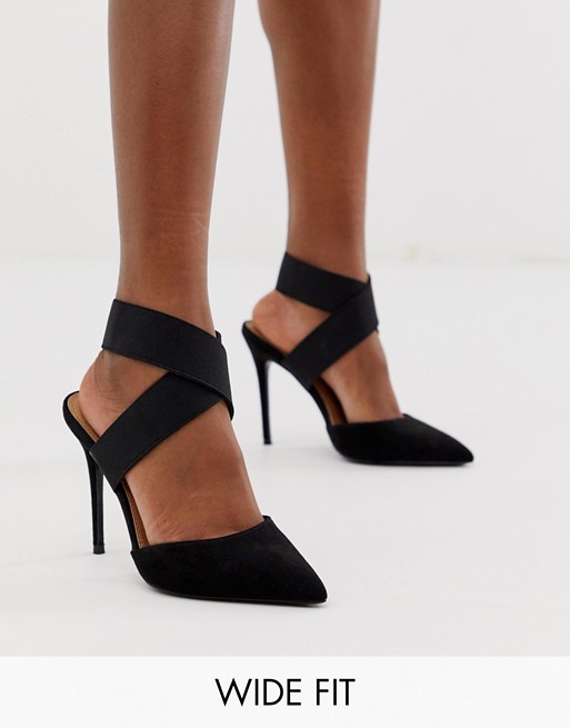 ASOS DESIGN Wide Fit Payback elastic high heels in black | ASOS
