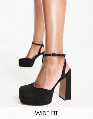 ASOS DESIGN Wide Fit Peaked platform high heeled shoes in black
