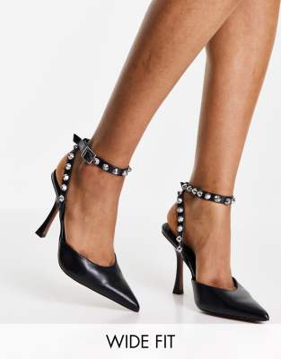 ASOS DESIGN Wide Fit - Pearson - Scarpe nere a pianta larga con tacco a spillo e borchie
