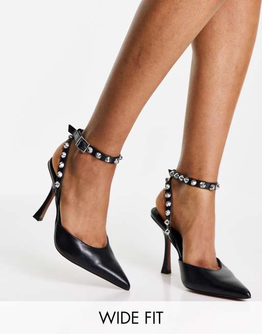 ASOS DESIGN Wide Fit Pearson studded stiletto high heeled shoes in black