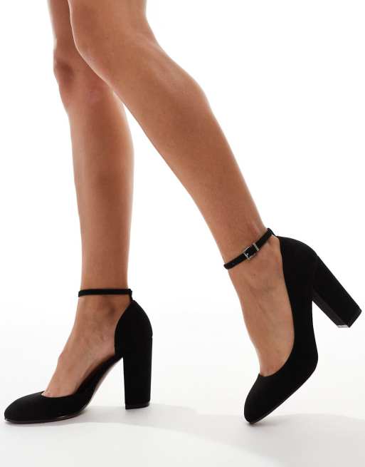 ASOS DESIGN Wide Fit Pebble high block heeled shoes in black ASOS