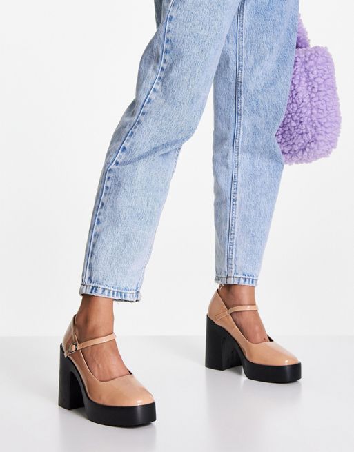 ASOS Design Wide Fit Sully Platform Mary Jane Mid Heel Shoes
