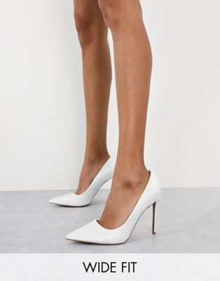 ASOS DESIGN Wide Fit Penza pointed high heeled court shoes in white