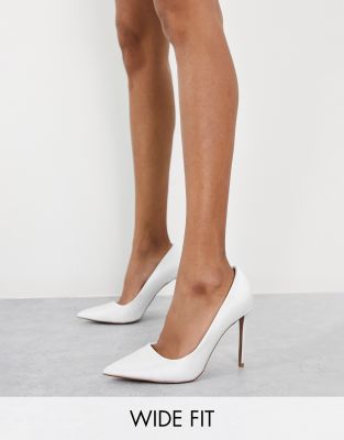 ASOS DESIGN Wide Fit Penza pointed high heeled court shoes in white