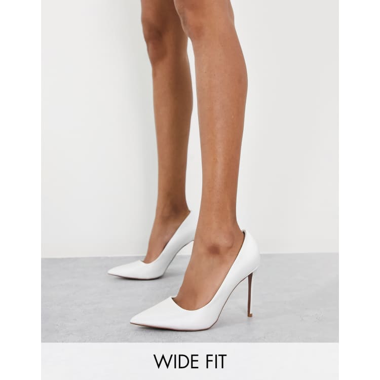 White satin cheap pointed toe heels