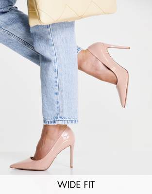 ASOS DESIGN Wide Fit - Penza - Spitze Pumps in Beige mit hohem Absatz, weite Passform-Neutral