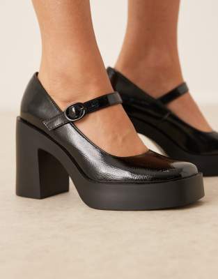 Asos Design Wide Fit Peso Platform Mary Jane High Heel Shoes In Black