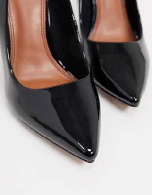 black patent wide fit court shoes