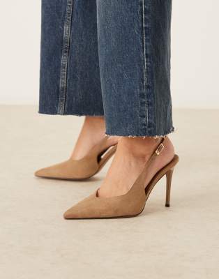  Phoenix slingback high heel shoes in taupe suedette