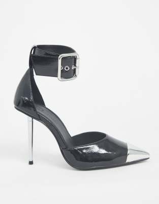 wide fit black patent heels