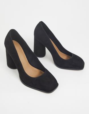 square toe block heel pumps