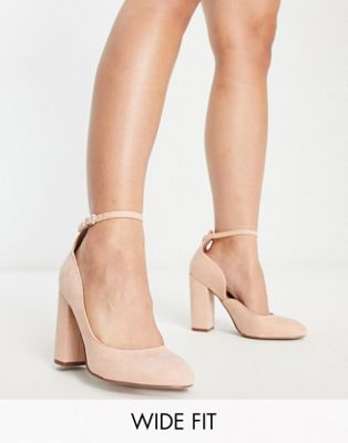 ASOS DESIGN Wide Fit Placid high block heels in beige - ASOS Price Checker