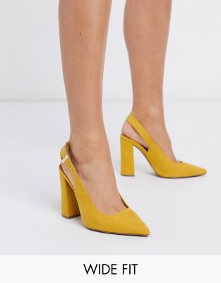 Asos Design Wide Fit Planet High Block Heels In Mustard yellow ModeSens