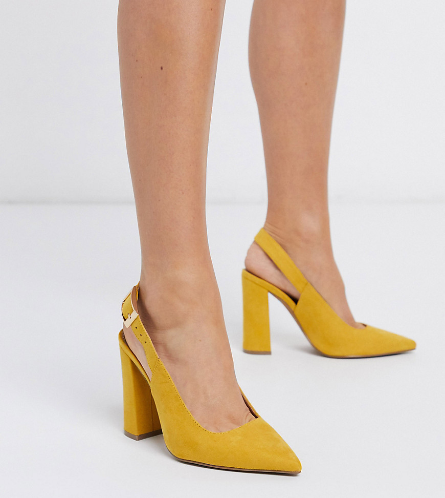 ASOS DESIGN Wide Fit Planet high block heels in mustard-Yellow